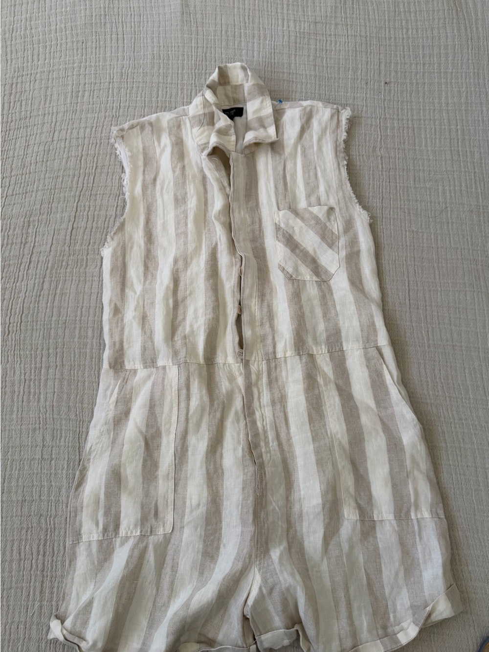Blank NYC linen Beige and White Striped Sleeveless Romper